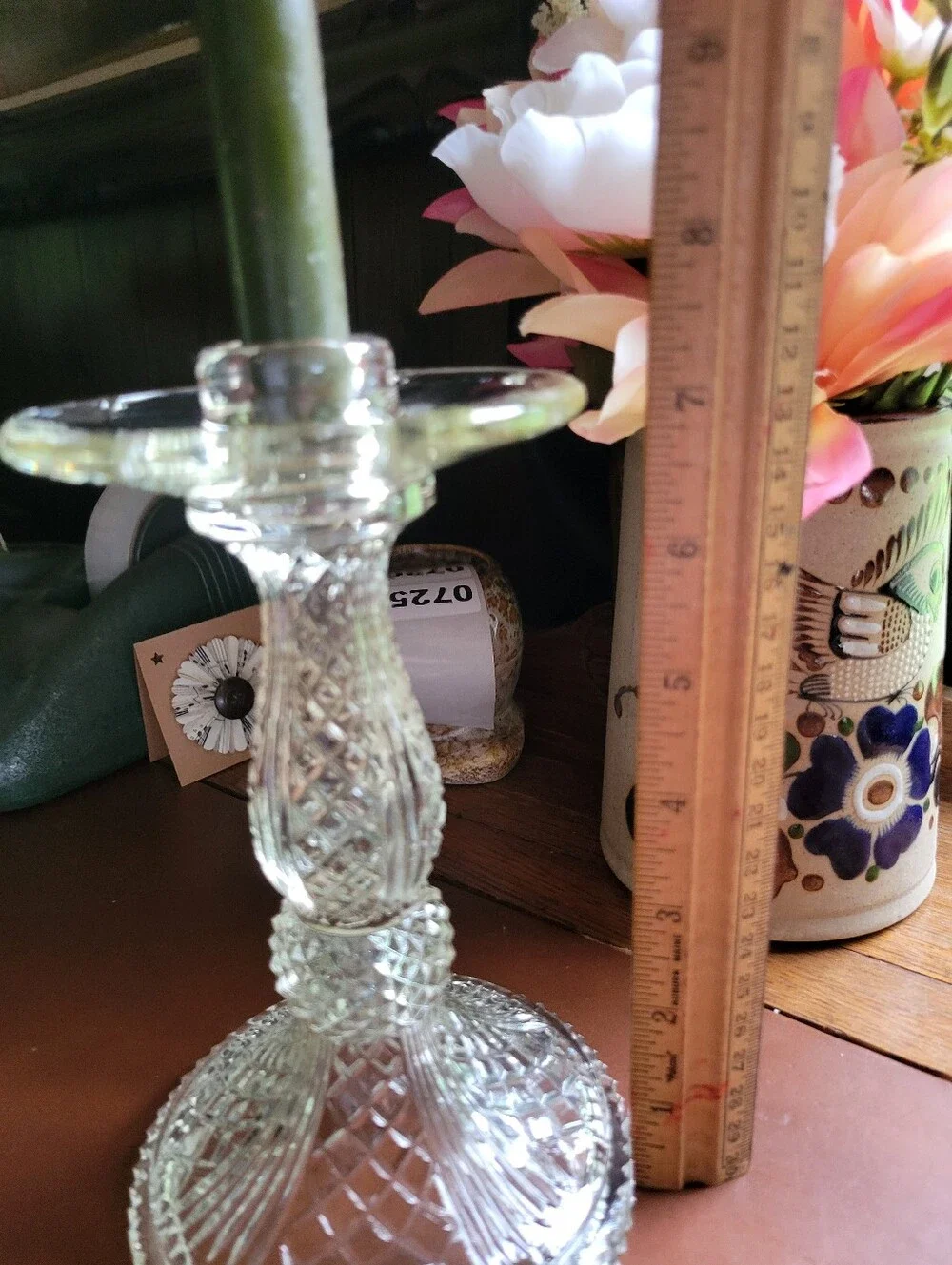Victorian Clear Glass Crystal Prism Pendant Drops Candle Stick Holder Size 7